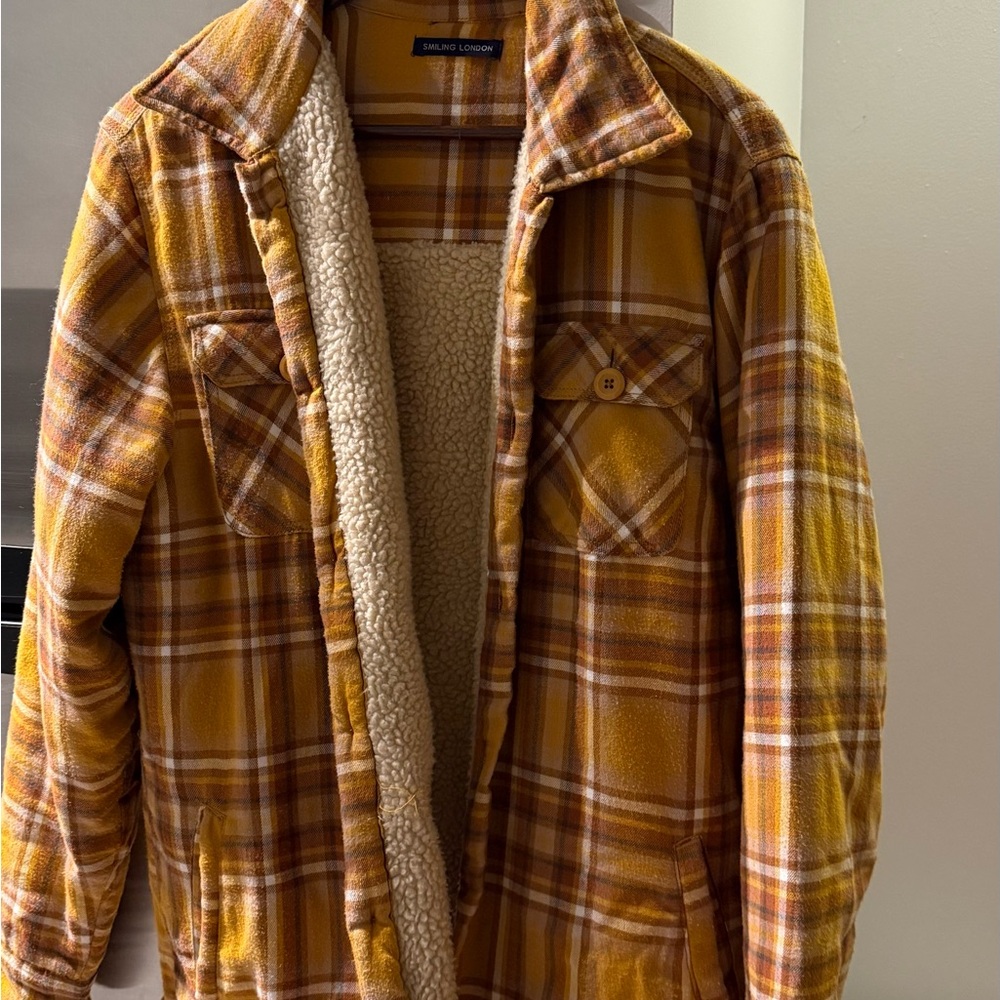 Yellow Plaid Sherpa-Lined Jacket